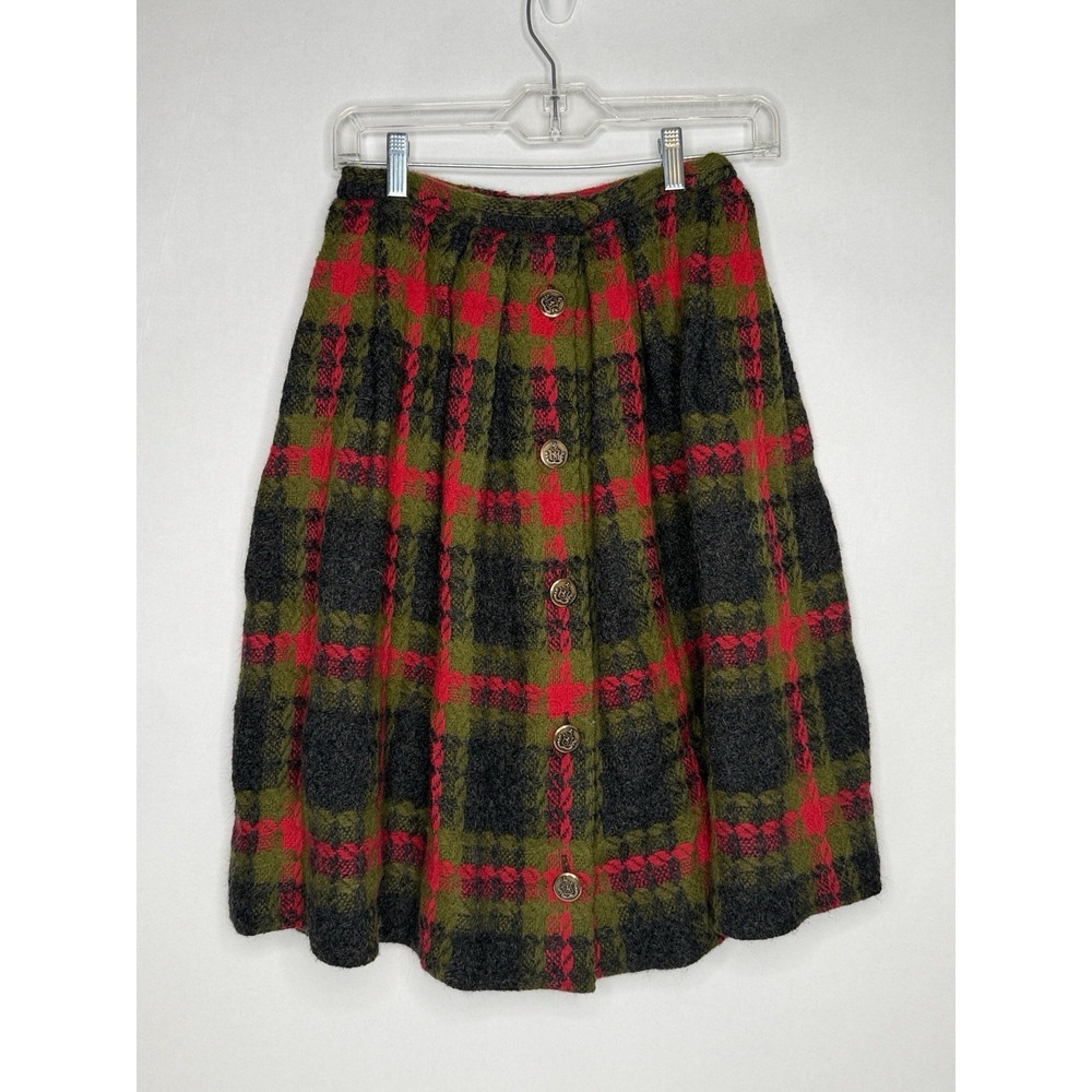 Vintage Century of Boston Plaid Skirt Womens S Red Pleated Midi A Line 1960s